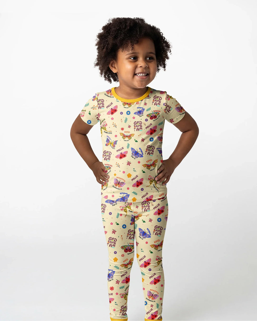 Custom Name God says I am Butterfly Bamboo Two Piece Short Sleeve Pajama Set