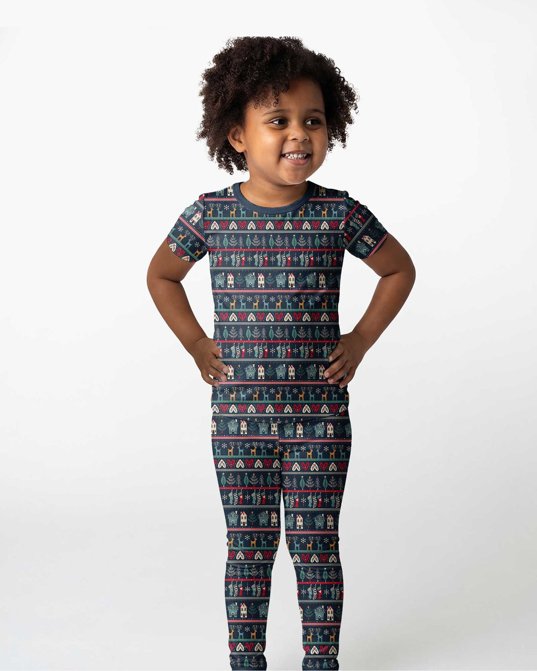 Vintage Nordic Christmas Bamboo Two Piece Short Sleeve Pajama Set