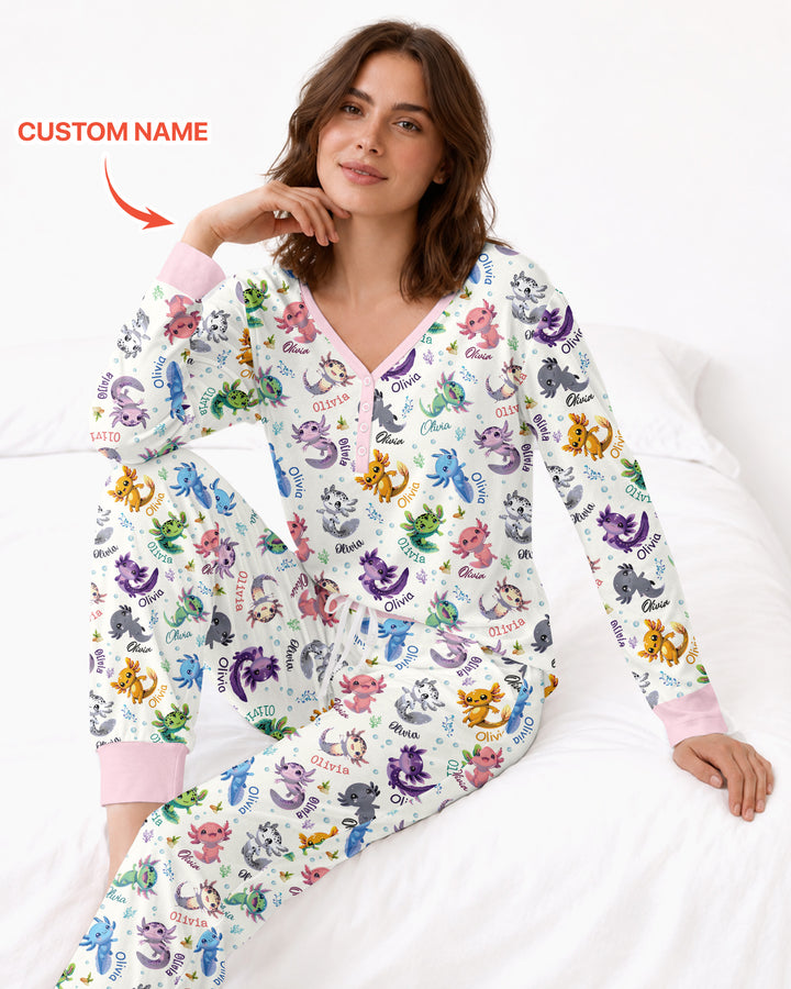 I Love You Axolotl Custom Name Bamboo Women Pajama Set