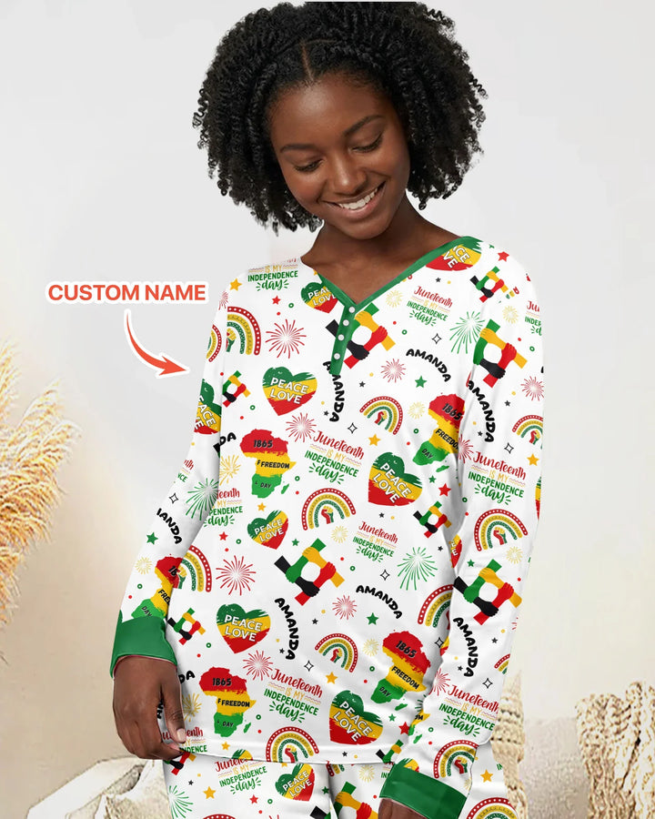 Custom Name Juneteenth Is My Independence Day Bambus Damen Pyjama Set