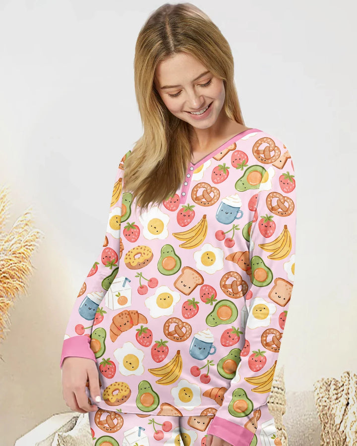 Breakfast Buddies Familien-Pyjama-Set aus Bambus für Damen