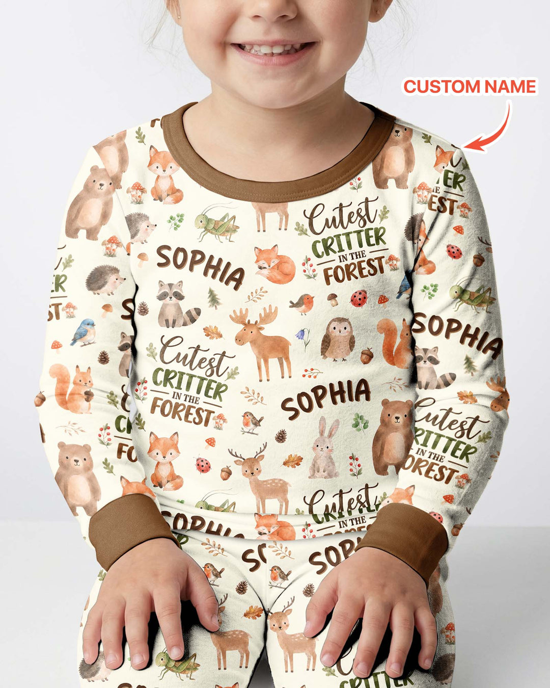 Custom Name Cutest Critter In The Forest Bamboo Two Piece Long Sleeve Pajama Set