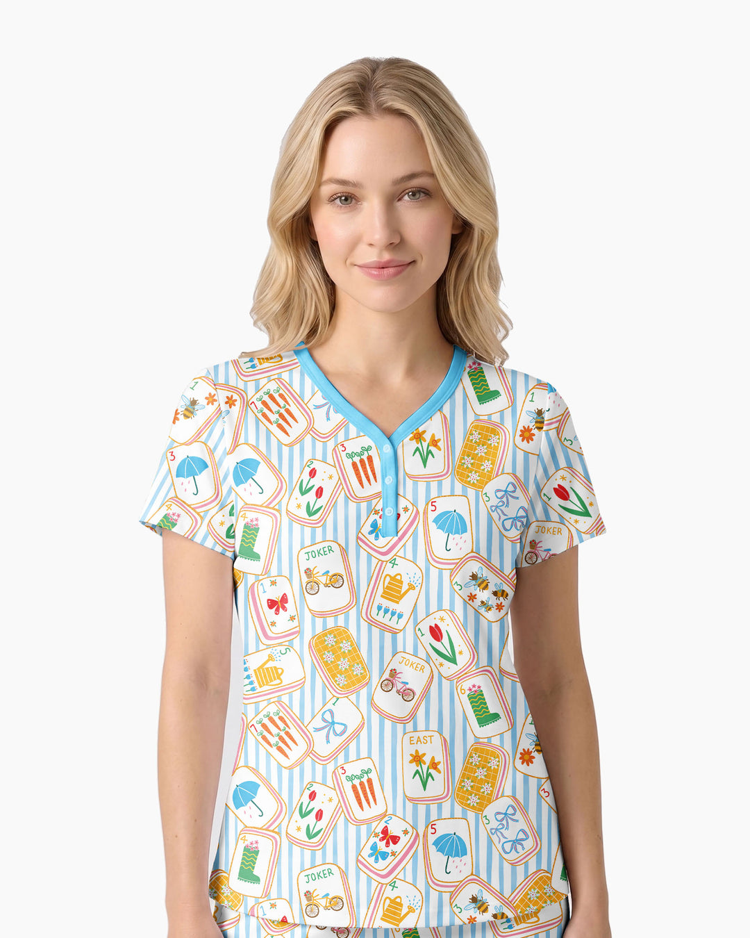 Mahjong Club Mommy & Me Matching Bamboo Women Short Sleeve Short Pajama Set