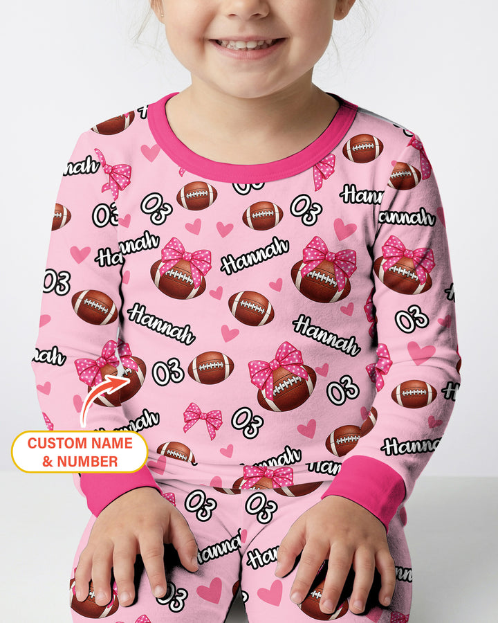 Coquette Ball Custom Name And Number Bamboo Two Piece Long Sleeve Pajama Set