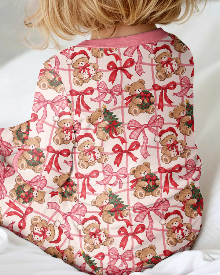 Pink Christmas Teddy Bear Plaid Mommy & Me Matching Bamboo Convertible Zippy