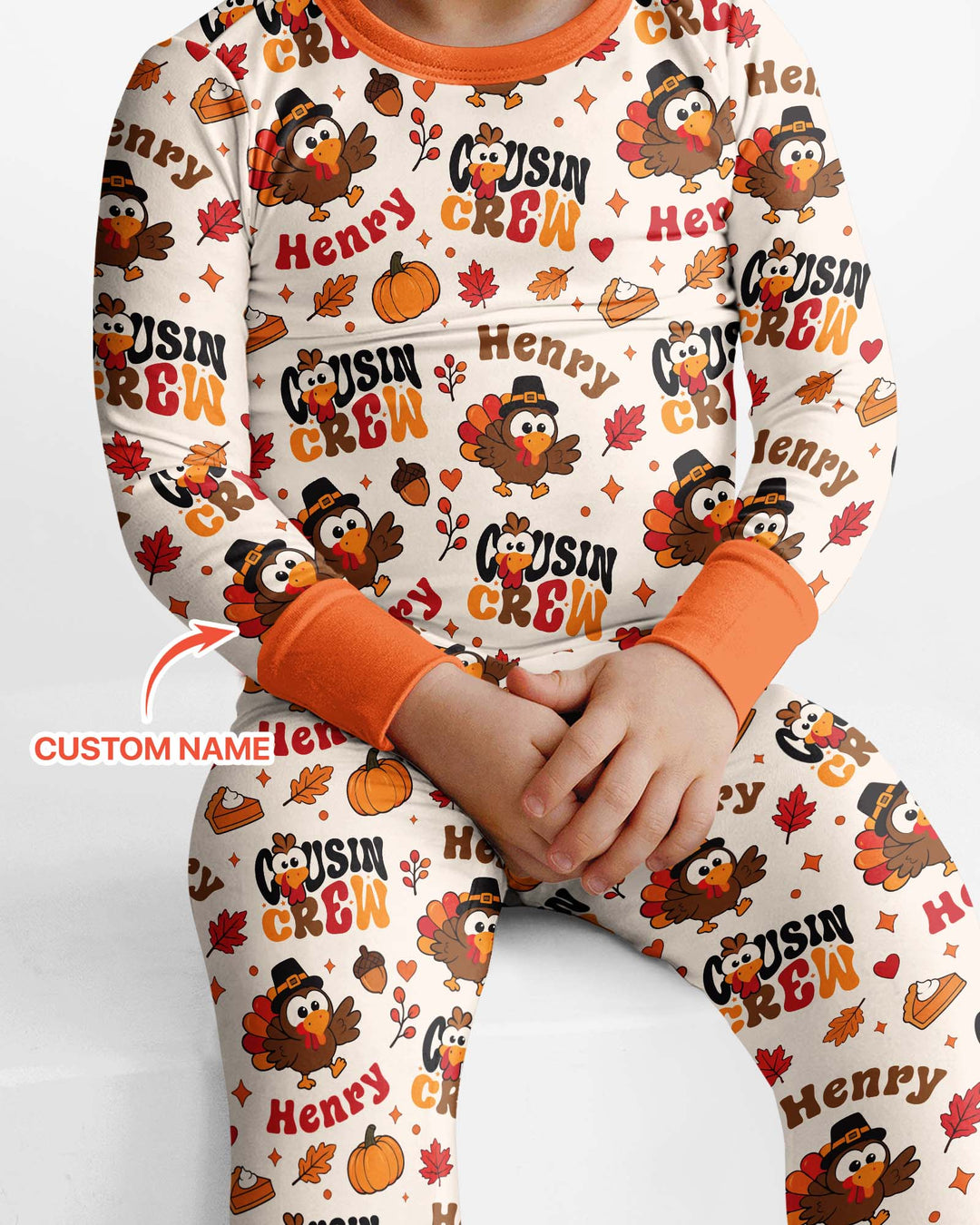 Personalized Cousin Crew Thanksgiving Bamboo Two Piece Long Sleeve Pajama Set