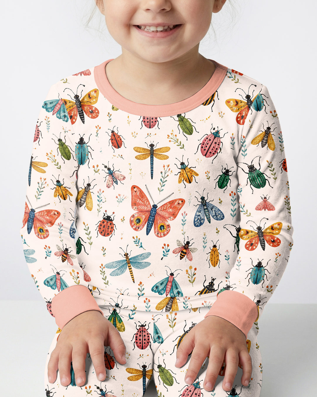 Folk Art Insects Bamboo Two Piece Long Sleeve Pajama Set