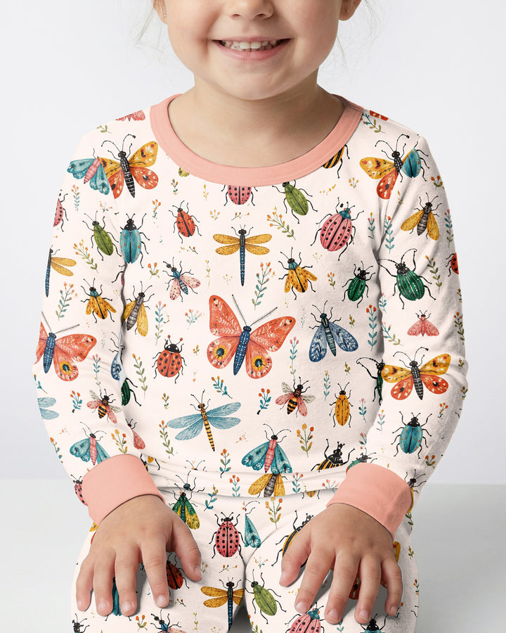 Folk Art Insects Bamboo Two Piece Long Sleeve Pajama Set