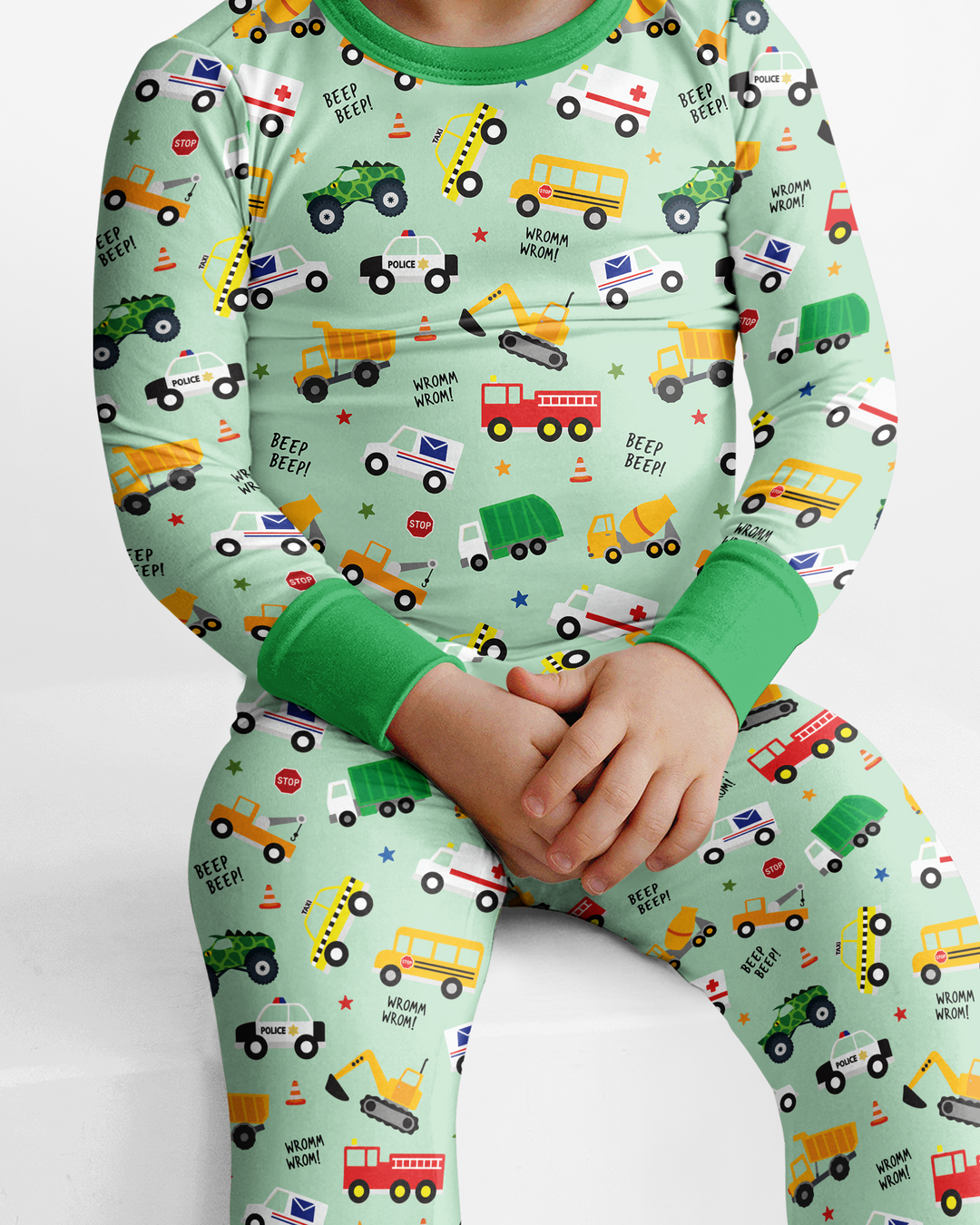 Lots Of Trucks Bamboo Two Piece Long Sleeve Pajama Set