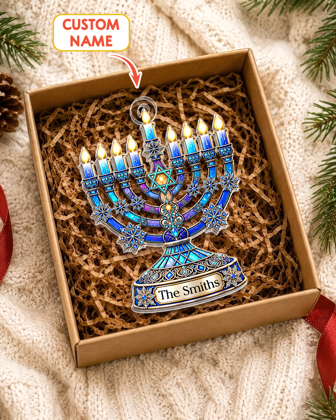Hanukkah Menorah - Personalized Acrylic Ornament