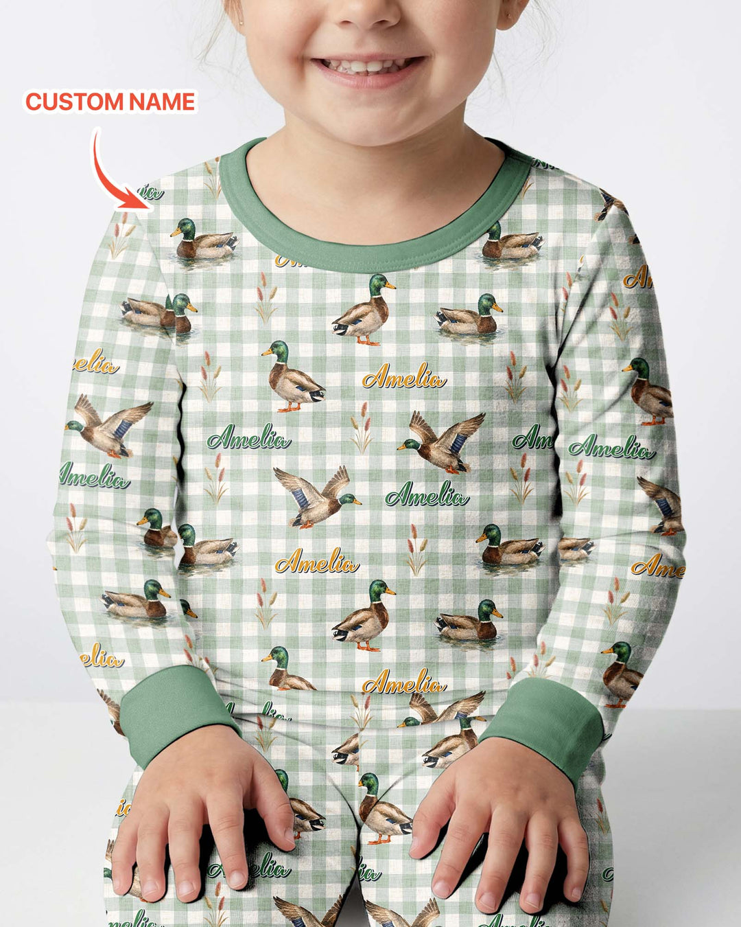 Mallard Duck Custom Name Bamboo Two Piece Long Sleeve Pajama Set