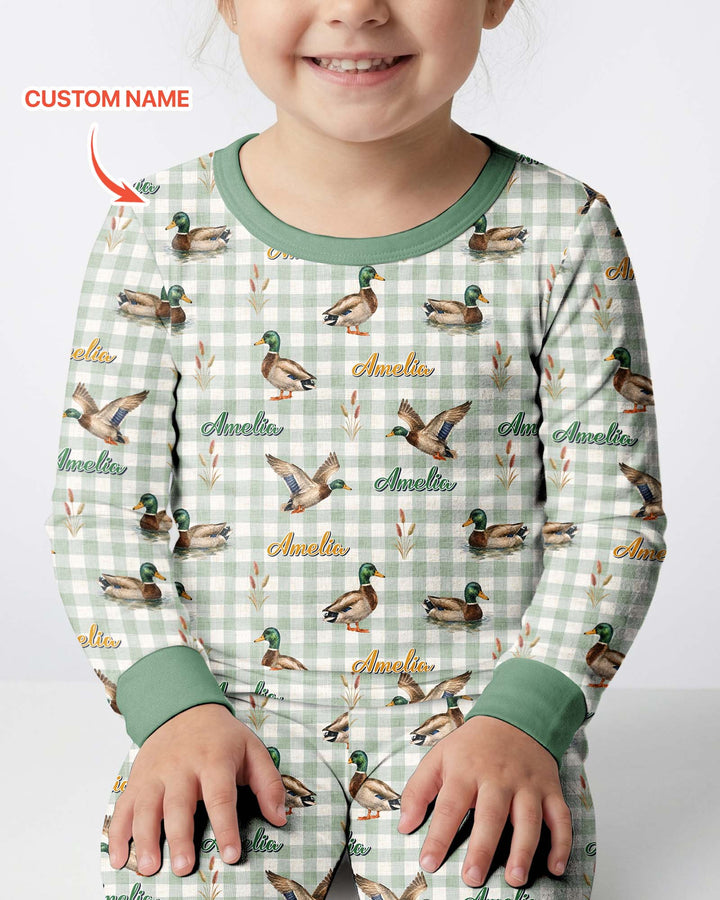 Mallard Duck Custom Name Bamboo Two Piece Long Sleeve Pajama Set