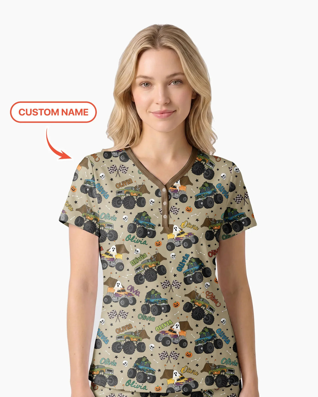 Custom Name Halloween Creepy Crusher Family Matching Bamboo Women Short Sleeve Short Pajama Set