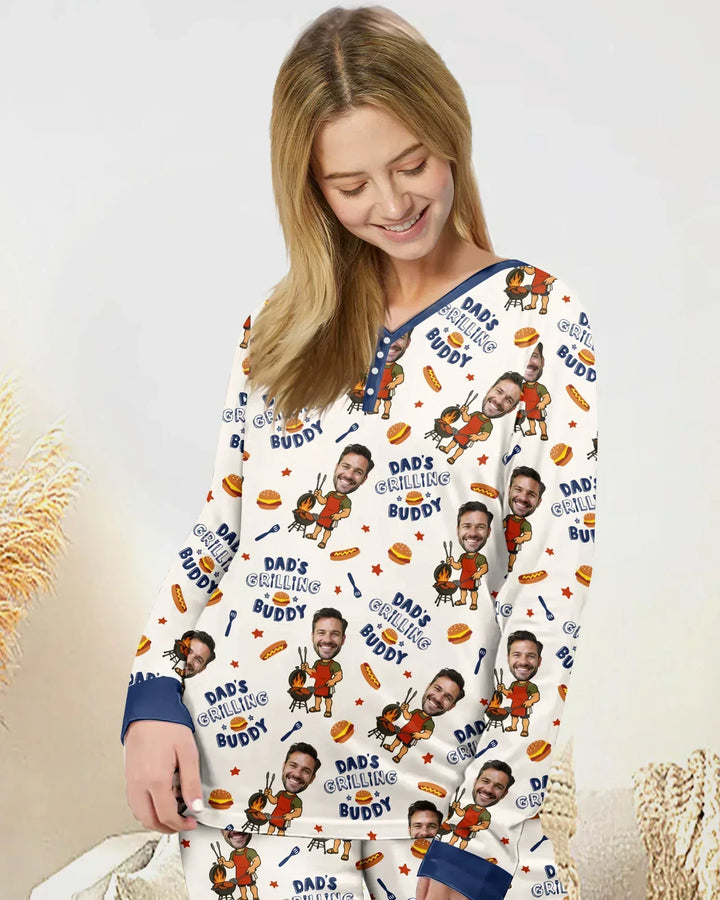 Individuelles Foto Papa's Grillkumpel Familie Passendes Bambus Damen Pyjama-Set