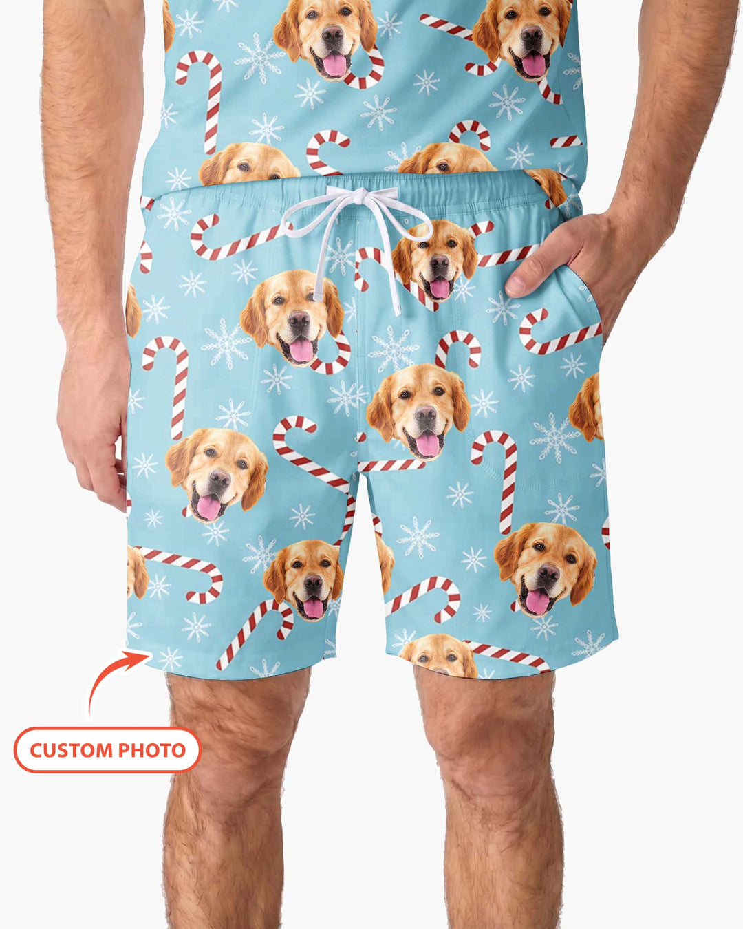 Custom Photo With Christmas Pattern Pajamas Bamboo Men Short Sleeve Short Pajama Set