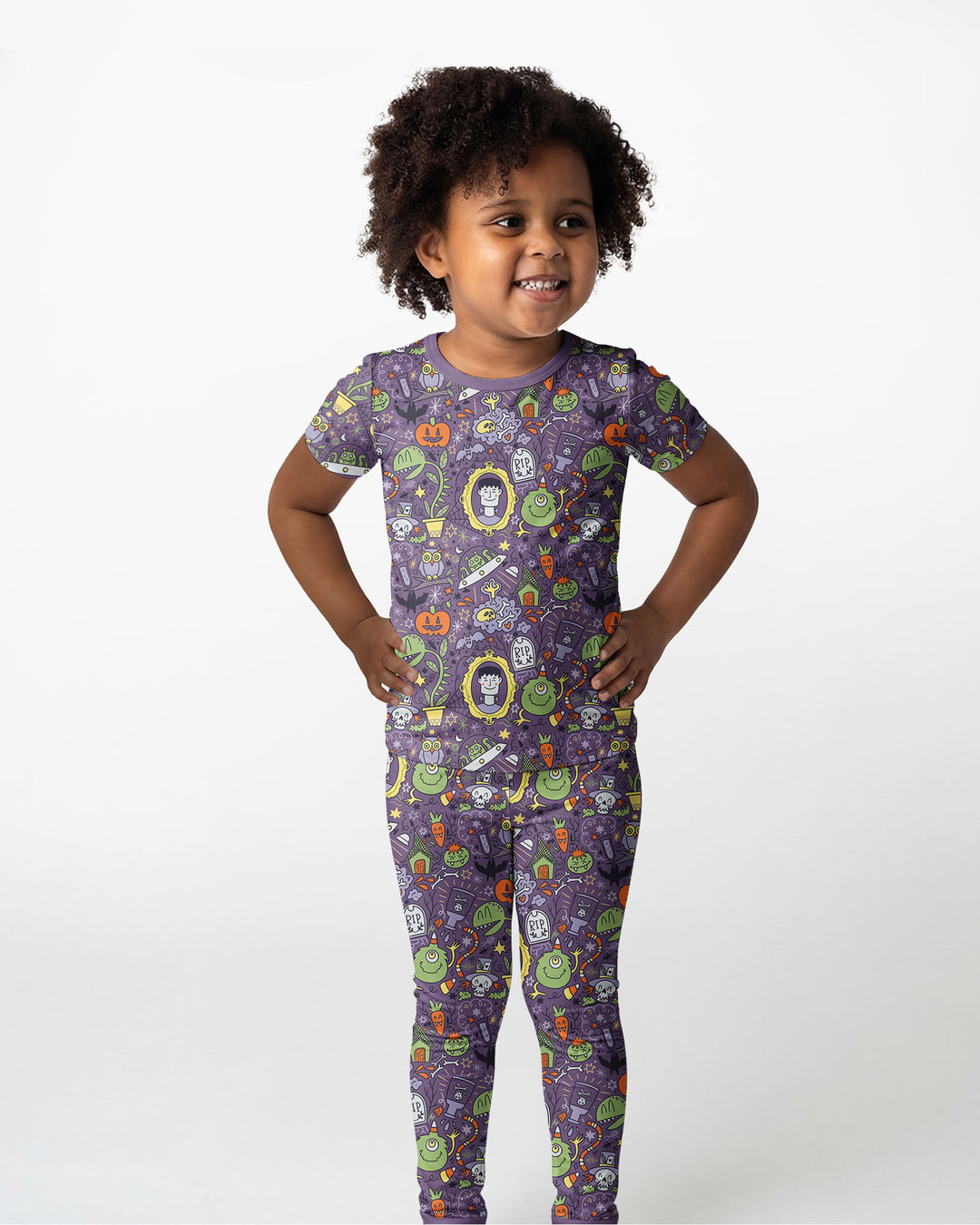 Halloween Monster Fun Bamboo Two Piece Short Sleeve Pajama Set