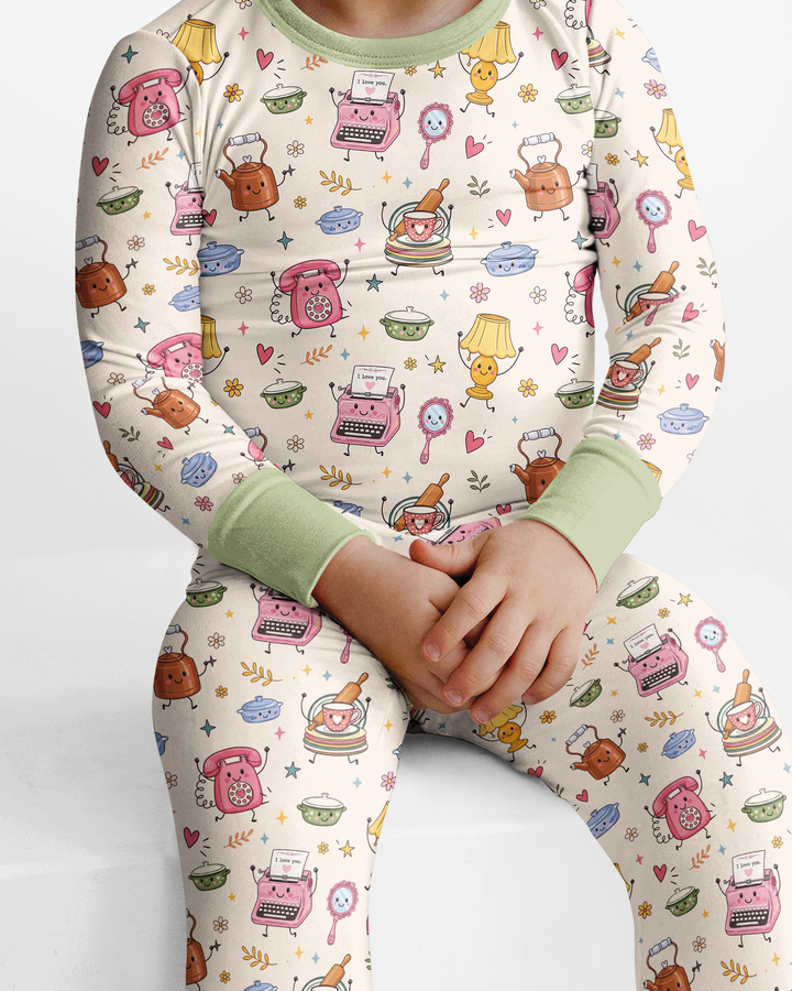 Retro Chasing Toy Bamboo Two Piece Long Sleeve Pajama Set