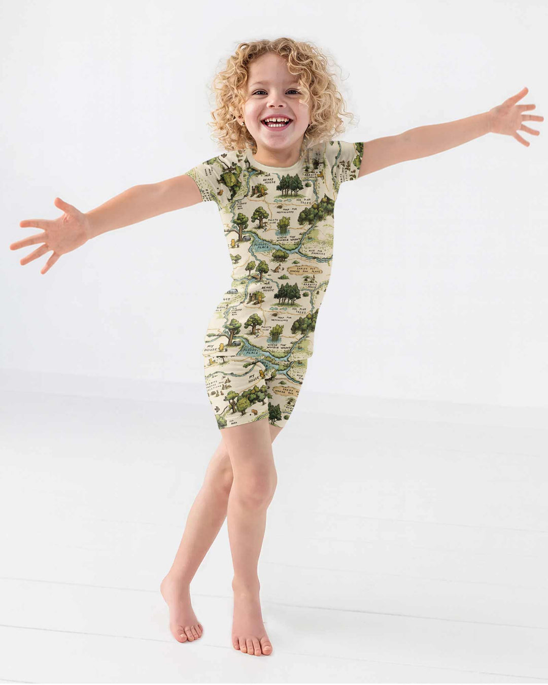 Classic Bear Maps Bamboo Two Piece Short Sleeve Shorts Pajama Set