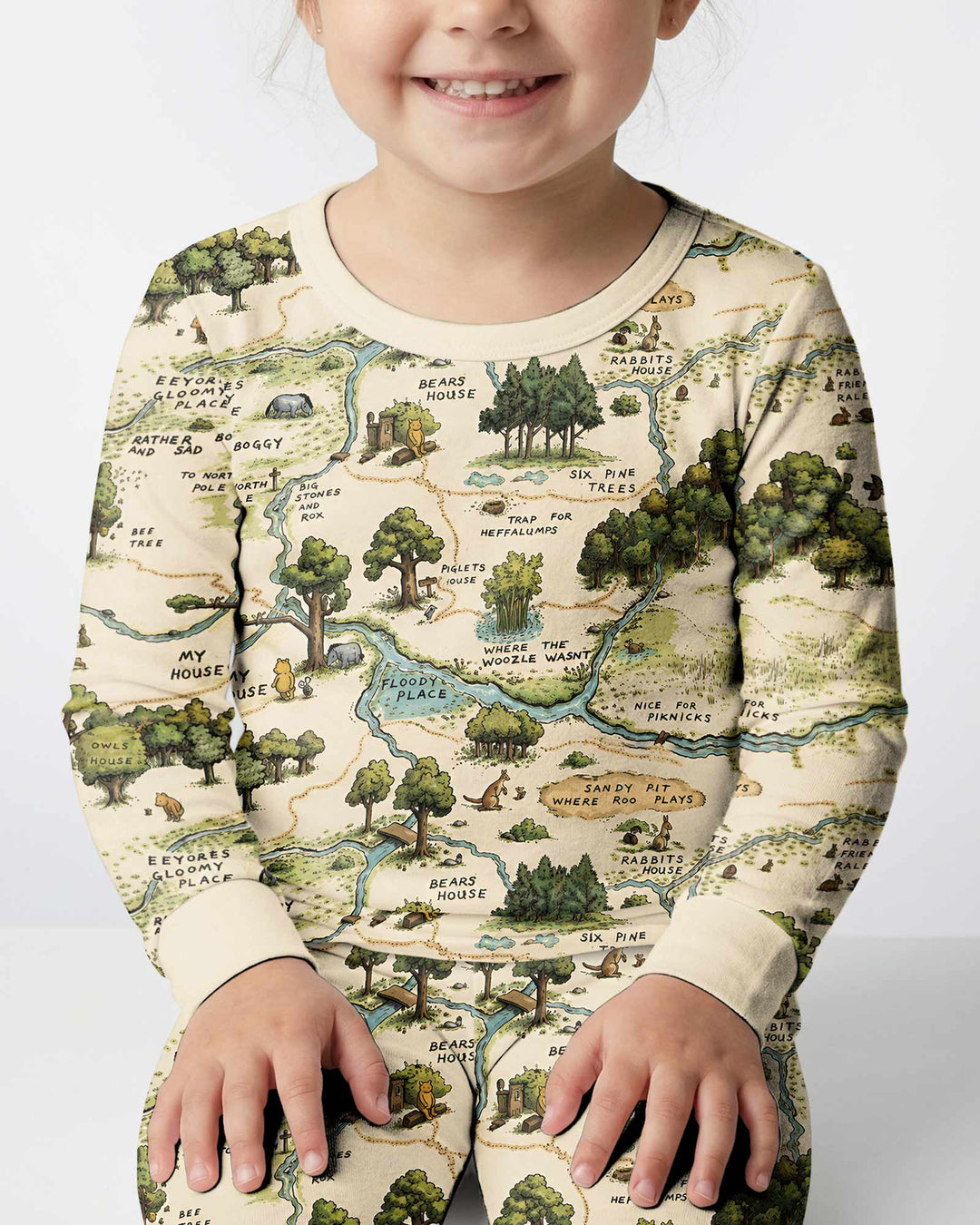 Classic Bear Maps Bamboo Two Piece Long Sleeve Pajama Set