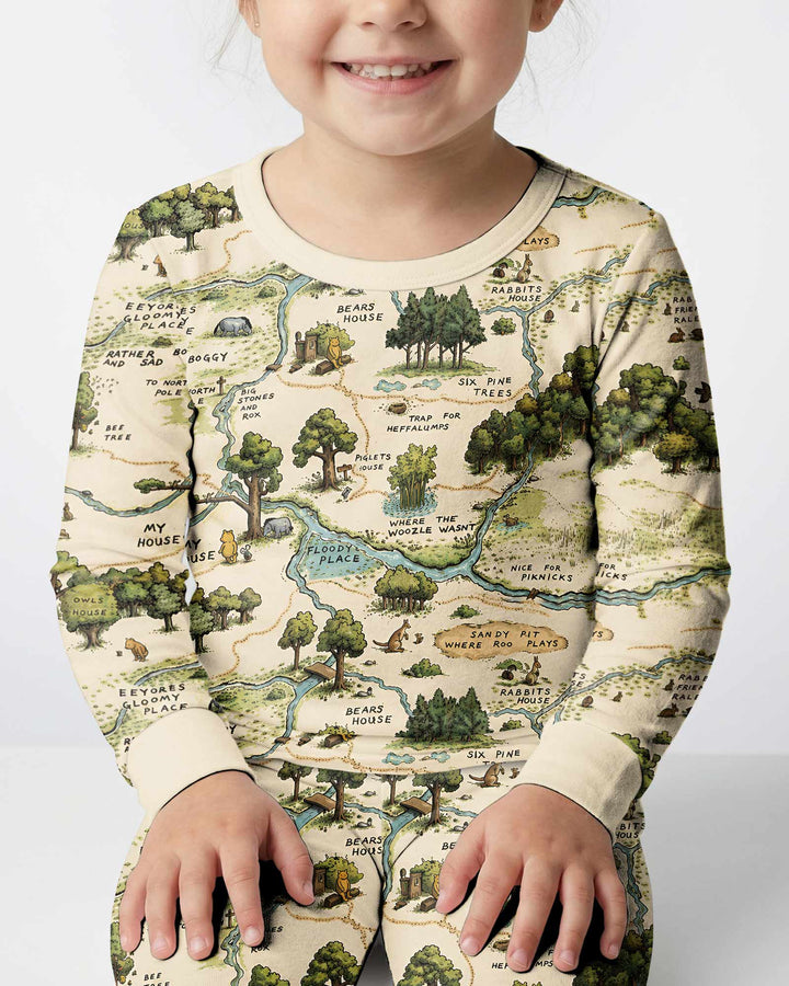 Classic Bear Maps Bamboo Two Piece Long Sleeve Pajama Set