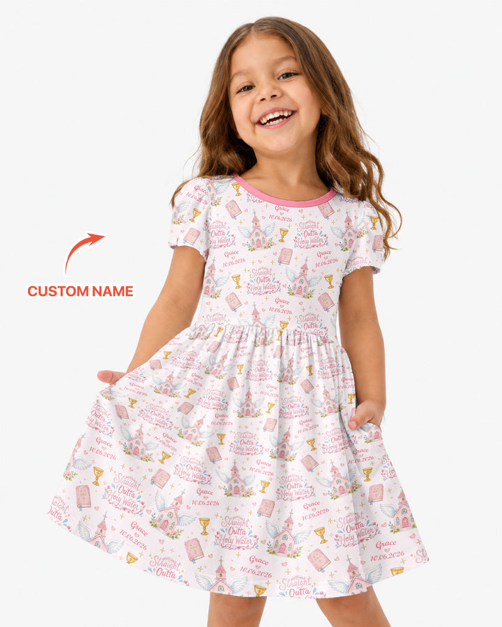 Custom Name Baptism Christening Straight Outta Holy Water Water Bamboo Twirl Dress