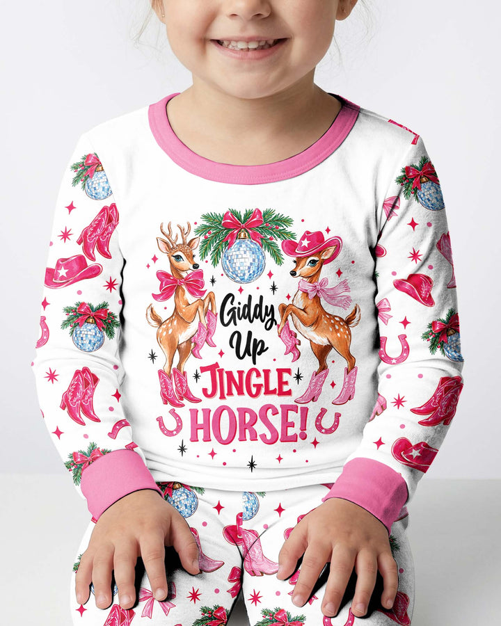 Western Christmas Giddy-up Jingle Horse Bamboo Two Piece Long Sleeve Pajama Set