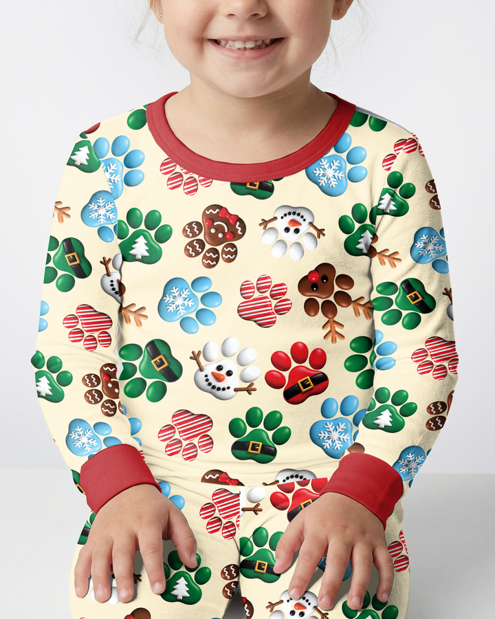 Santa Puppies Paw Bamboo Two Piece Long Sleeve Pajama Set