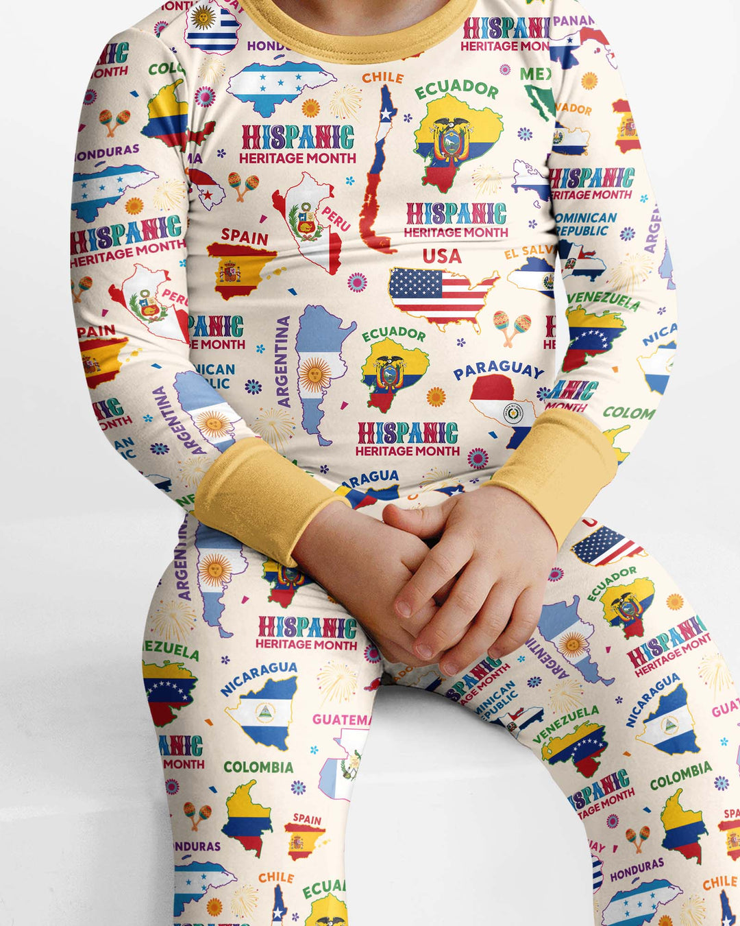 Hispanic Heritage Month Country Flags Bamboo Two Piece Long Sleeve Pajama Set