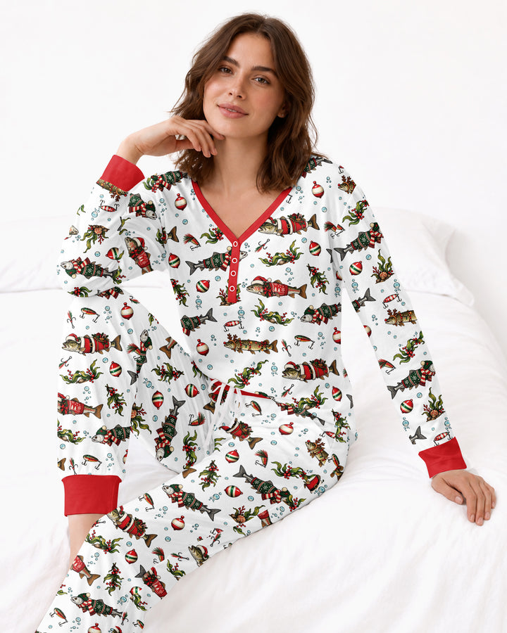 Christmas Trout Fishing Bamboo Women Pajama Set