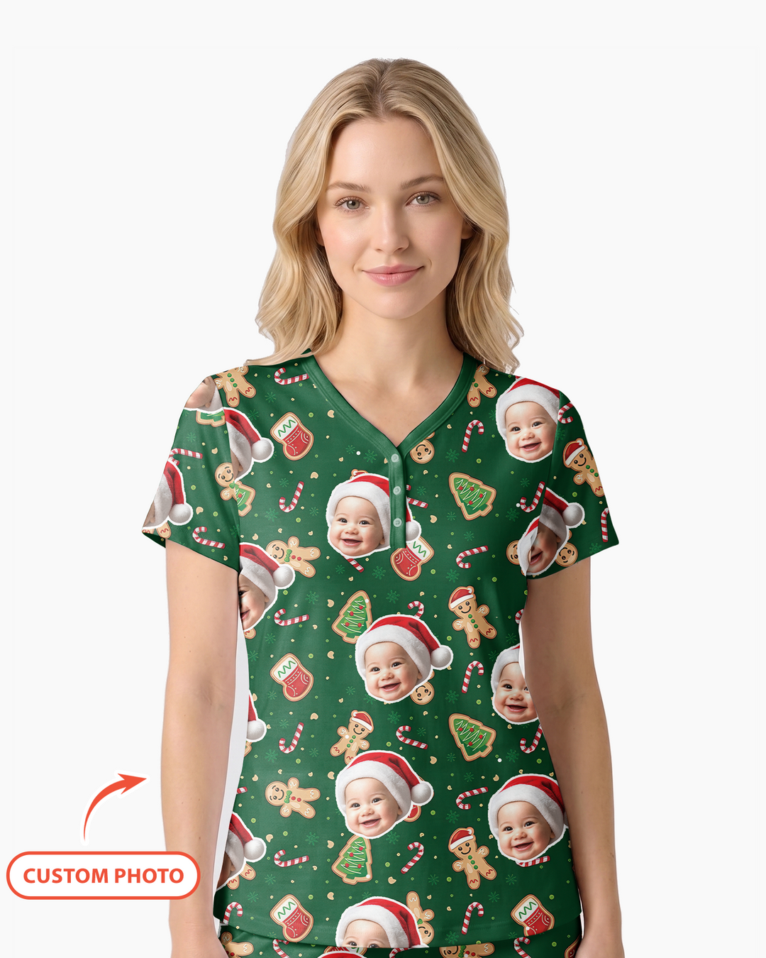 Custom Photo Funny Family Bamboo Women Short Sleeve Short Pajama Set