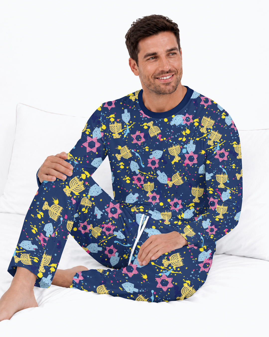 Hanukkah Family Splatter Paint  Bamboo Men's Pajama Set