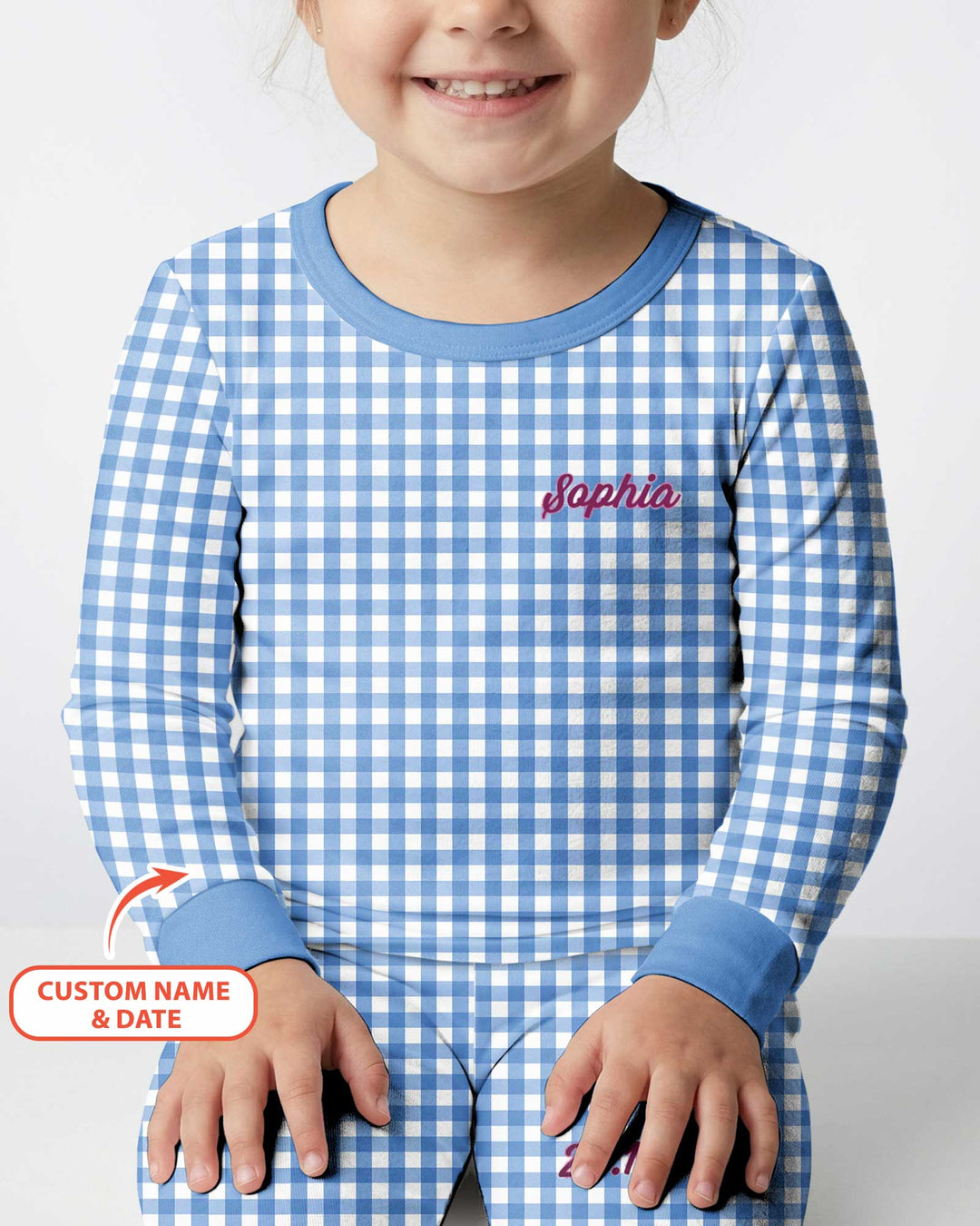 Embroidered Seersucker Bamboo Two Piece Long Sleeve Pajama Set