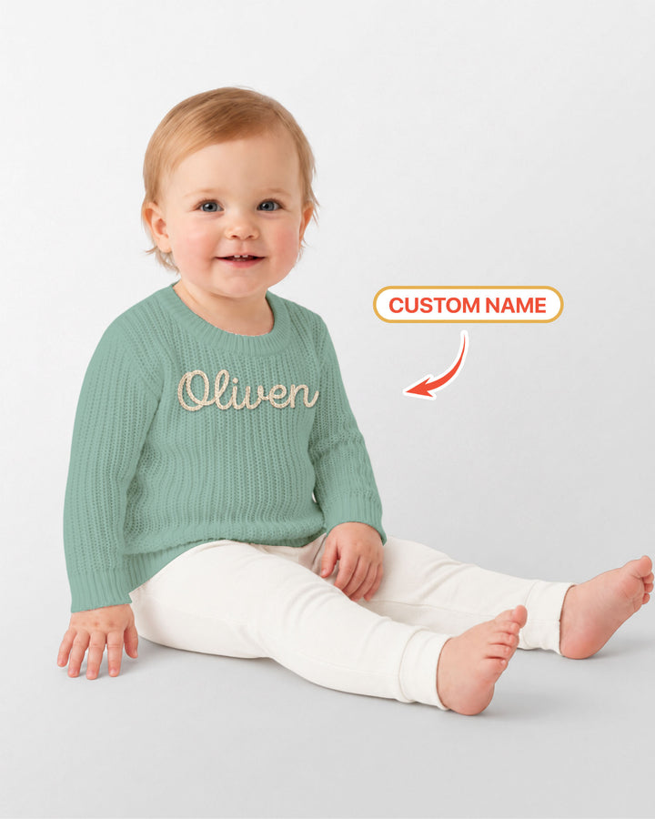 Embroidered Baby Name Bamboo Knit Sweater Bubble