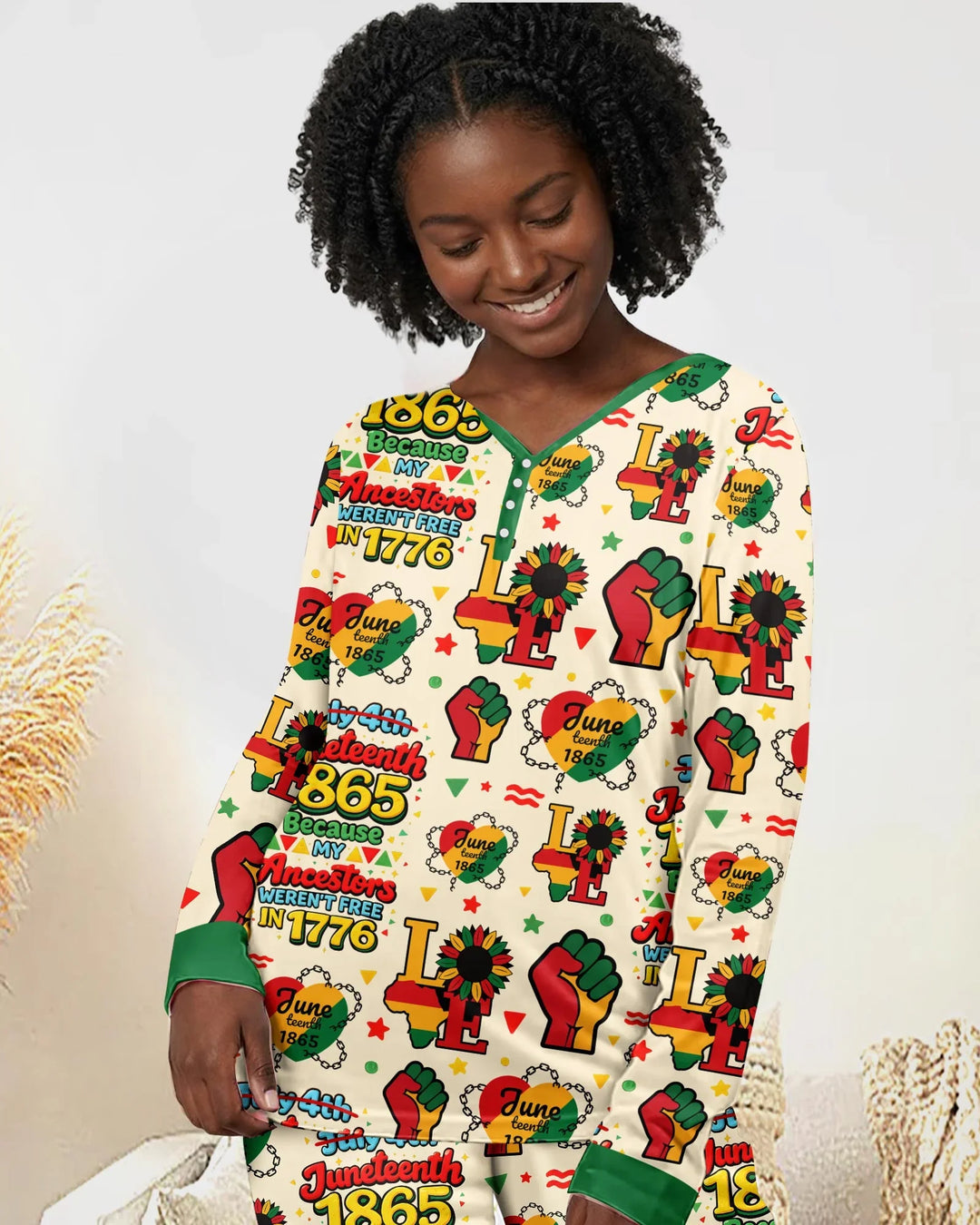 Juneteenth 1865 Weil meine Vorfahren 1776 nicht frei waren Bambus-Damen-Pyjama-Set