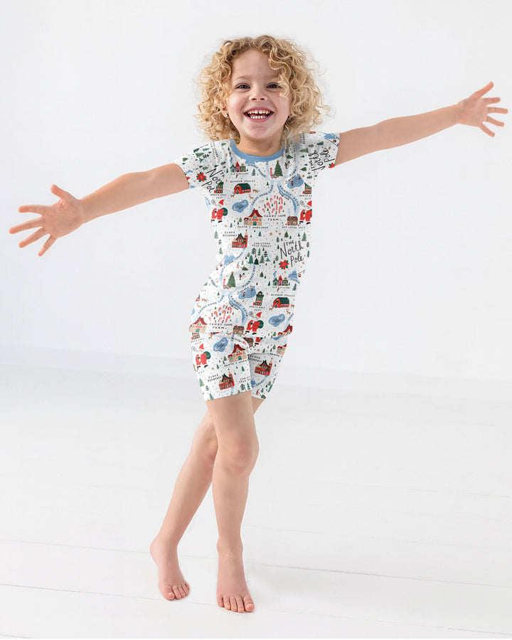 The North Pole Map Bamboo Two Piece Short Sleeve Shorts Pajama Set