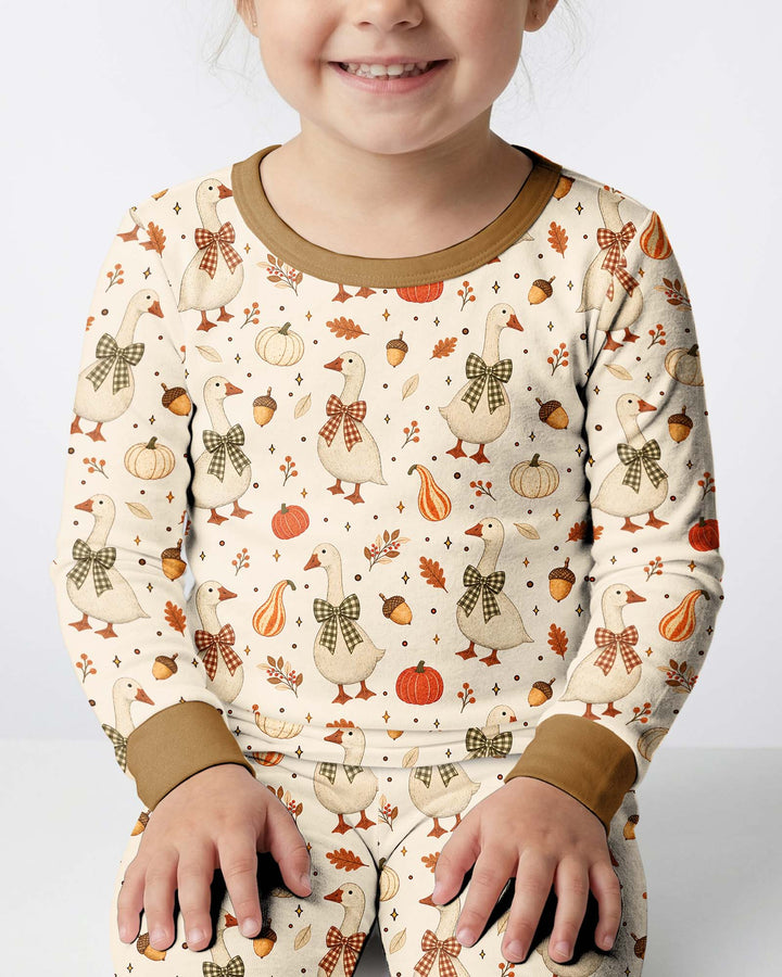 Vintage Fall Geese Bamboo Two Piece Long Sleeve Pajama Set