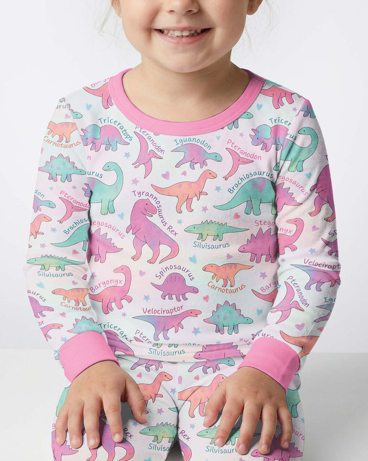 Pastel Dino Bamboo Two Piece Long Sleeve Pajama Set