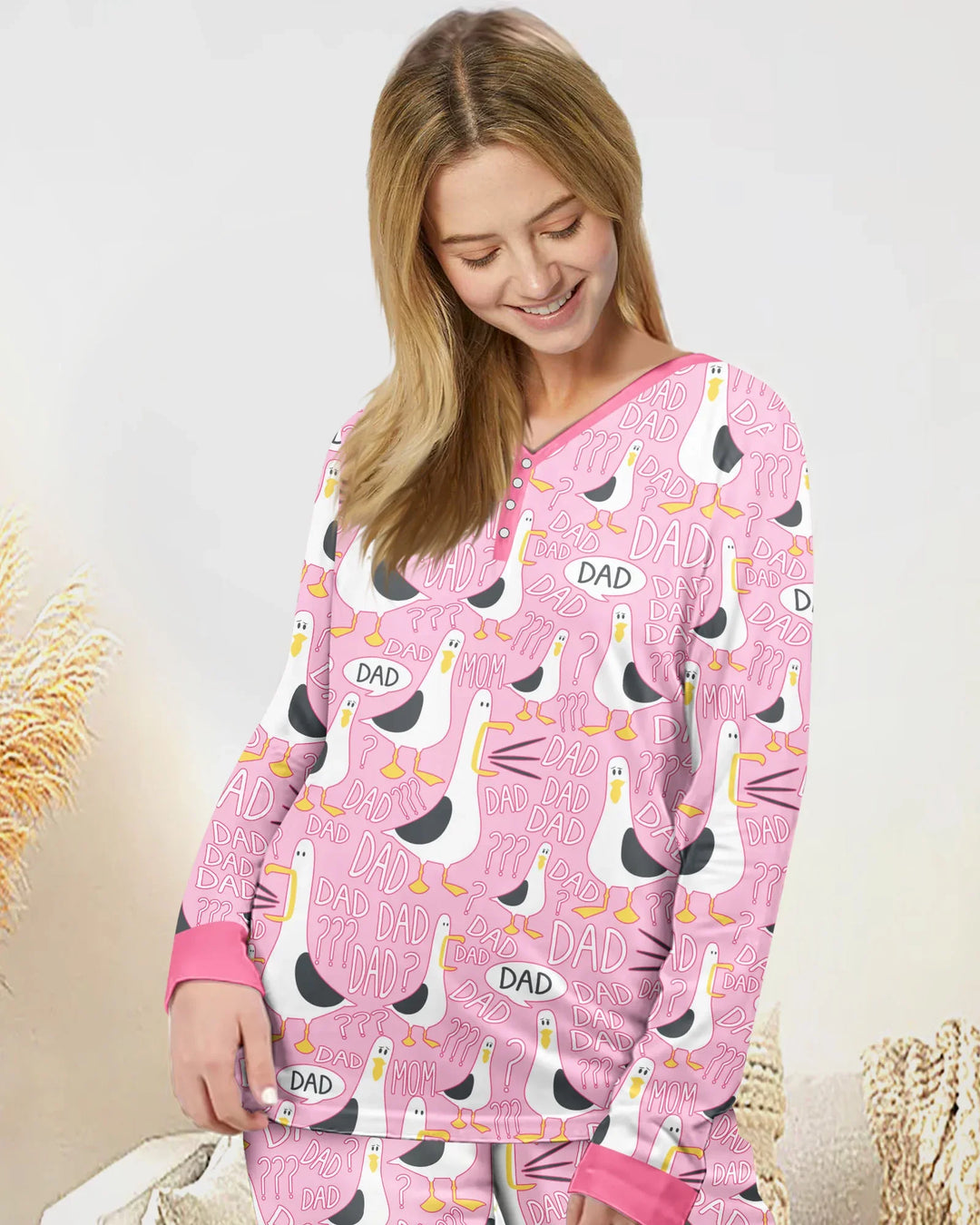 Lustiger Möwen-PAPAPA-Pyjama aus Bambus für Damen