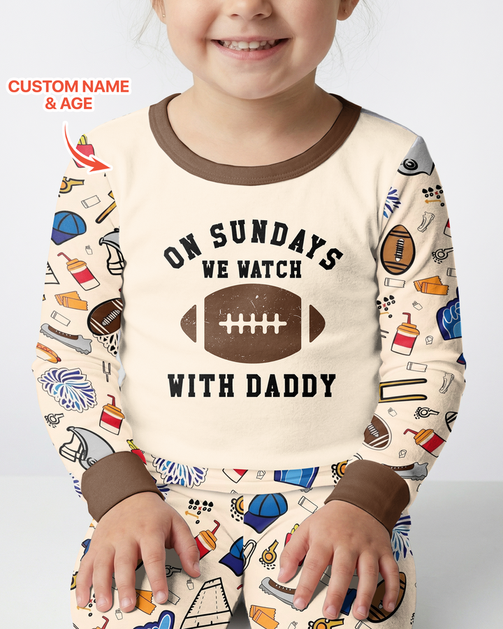 On Sundays We Watch Football With Daddy Family Matching Bamboo Two Piece Long Sleeve Pajama Set