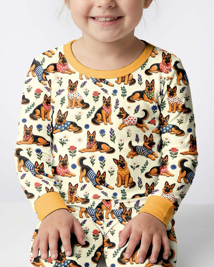 Floral German Shepherds Bamboo Two Piece Long Sleeve Pajama Set
