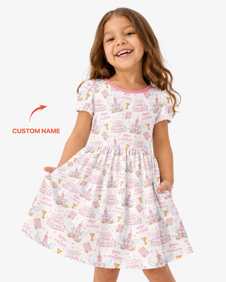 Custom Name Baptism Christening Straight Outta Holy Water Water Bamboo Twirl Dress