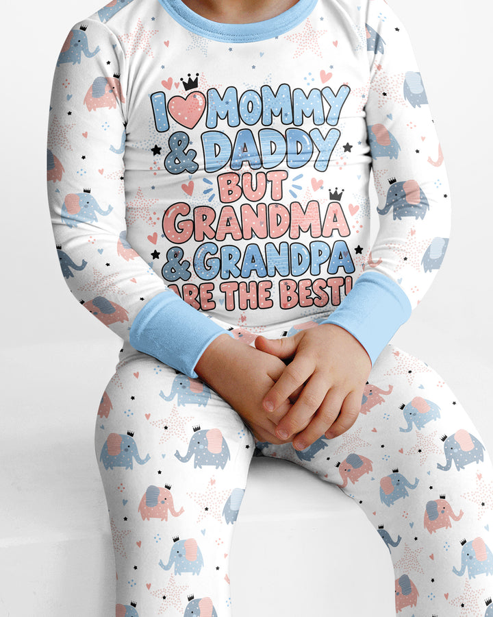 I Love Mommy & Daddy, but Grandma & Grandpa Are the Best! Bamboo Two Piece Long Sleeve Pajama Set