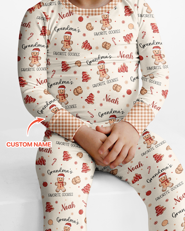 Custom Name Grandma’s Favorite Cookies Bamboo Two Piece Long Sleeve Pajama Set