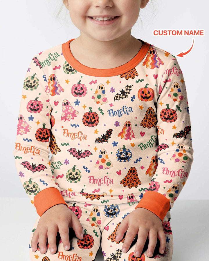 Funky Retro Halloween Bamboo Two Piece Long Sleeve Pajama Set