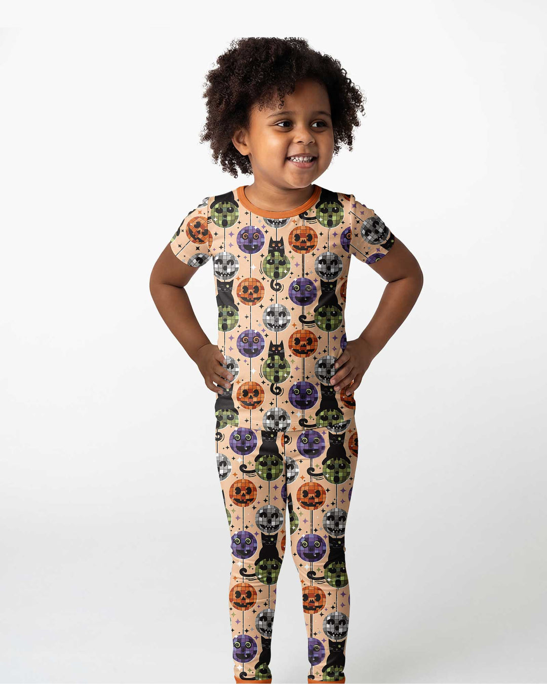 Groovy Halloween Disco Cat Bamboo Two Piece Short Sleeve Pajama Set