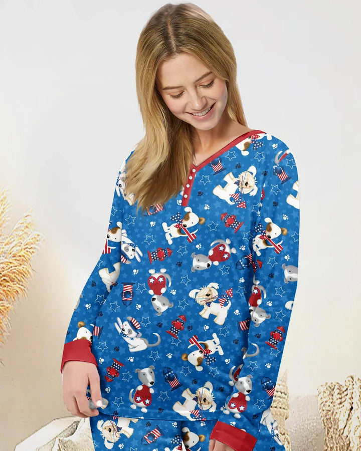 Rot, Weiß & Wuff Familien-Pyjama-Set aus Bambus für Damen