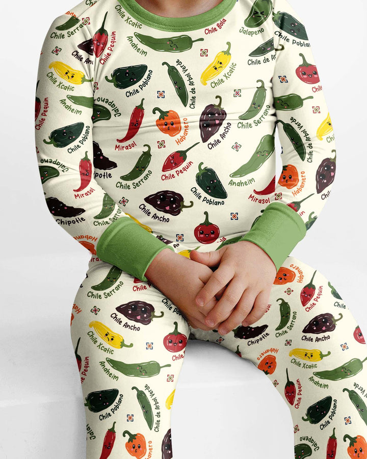 Kawaii  Mexican Chiles Bamboo Two Piece Long Sleeve Pajama Set