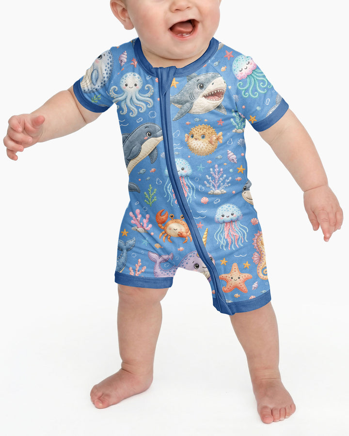 Cute Ocean Animals Bamboo Shorty Zippy