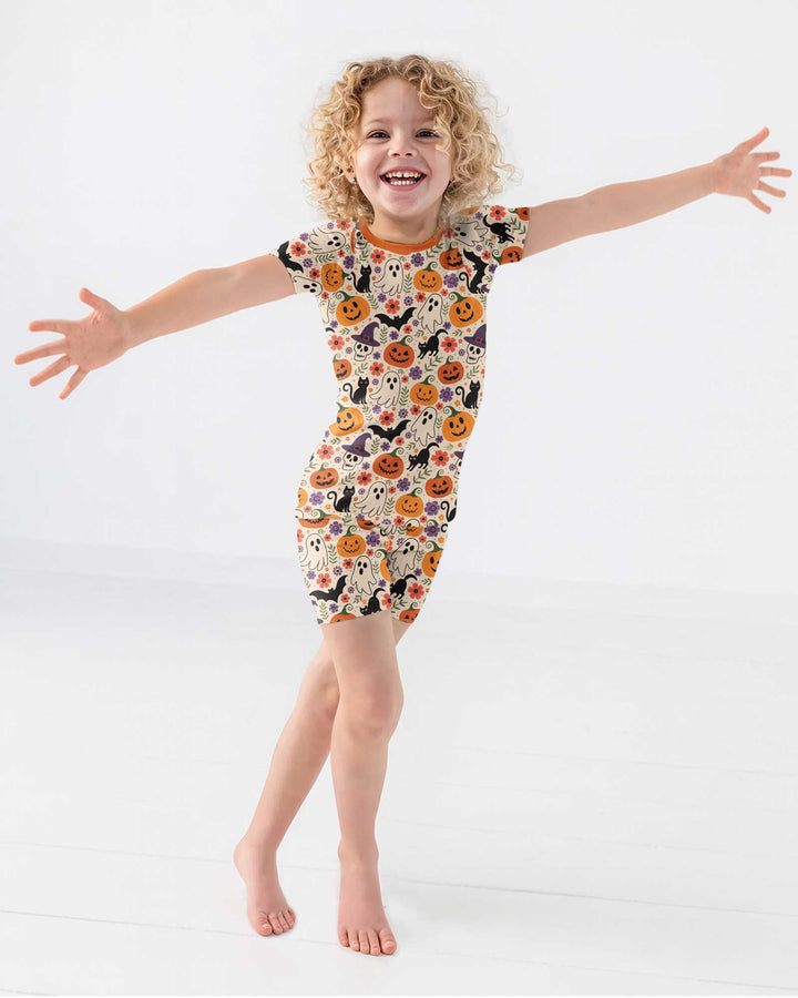Spooky Halloween Floral Delight Bamboo Two Piece Short Sleeve Shorts Pajama Set