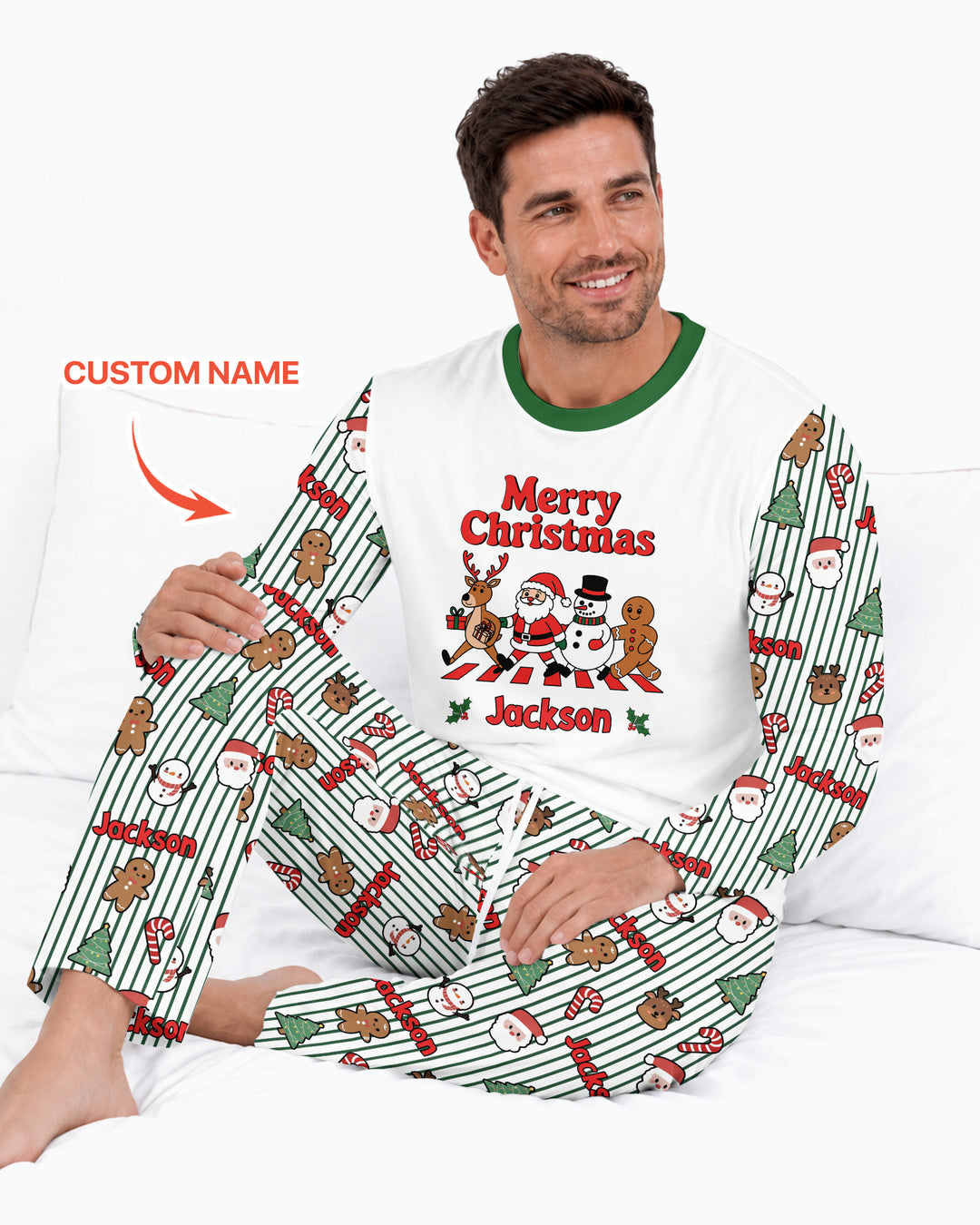Custom Name Funny Christmas Crossing Bamboo Men's Pajama Set
